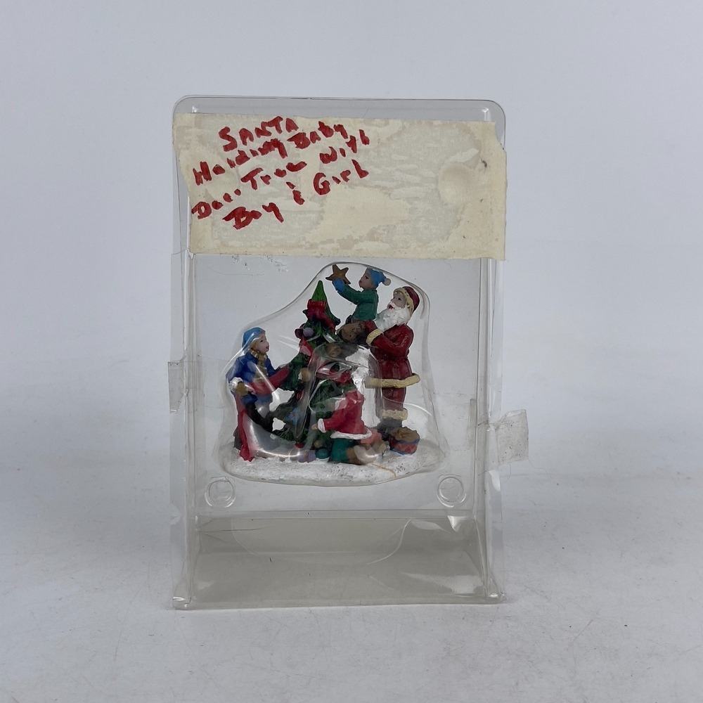 Vintage Santa Holding Baby Decorating Tree with Boy & Girl‎ Christmas Figurine
